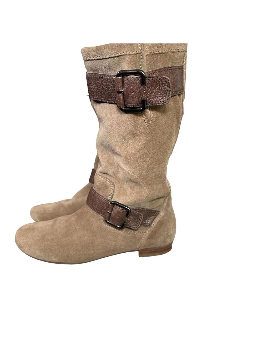 Marc Fisher Boots Hopkins Mid Calf Suede Riding Harness Flats Womens 6 M Brown